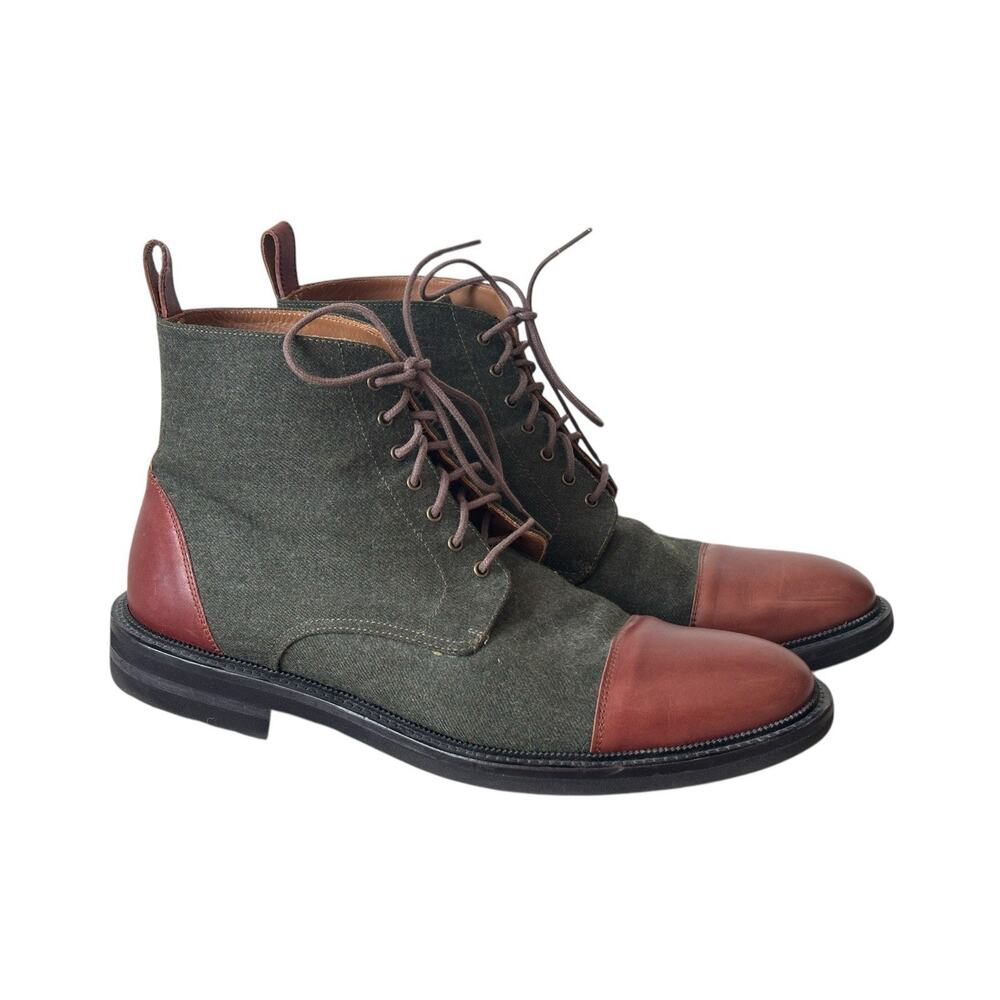 Taft Olive Green Canvas and Brown Leather Cap-Toe Boots